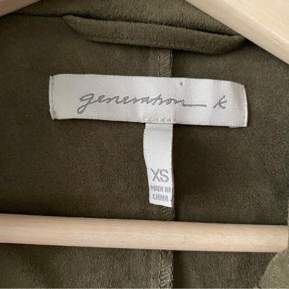 Faux Suede Green Draped Front Cropped Jacket - Picture 2 of 9